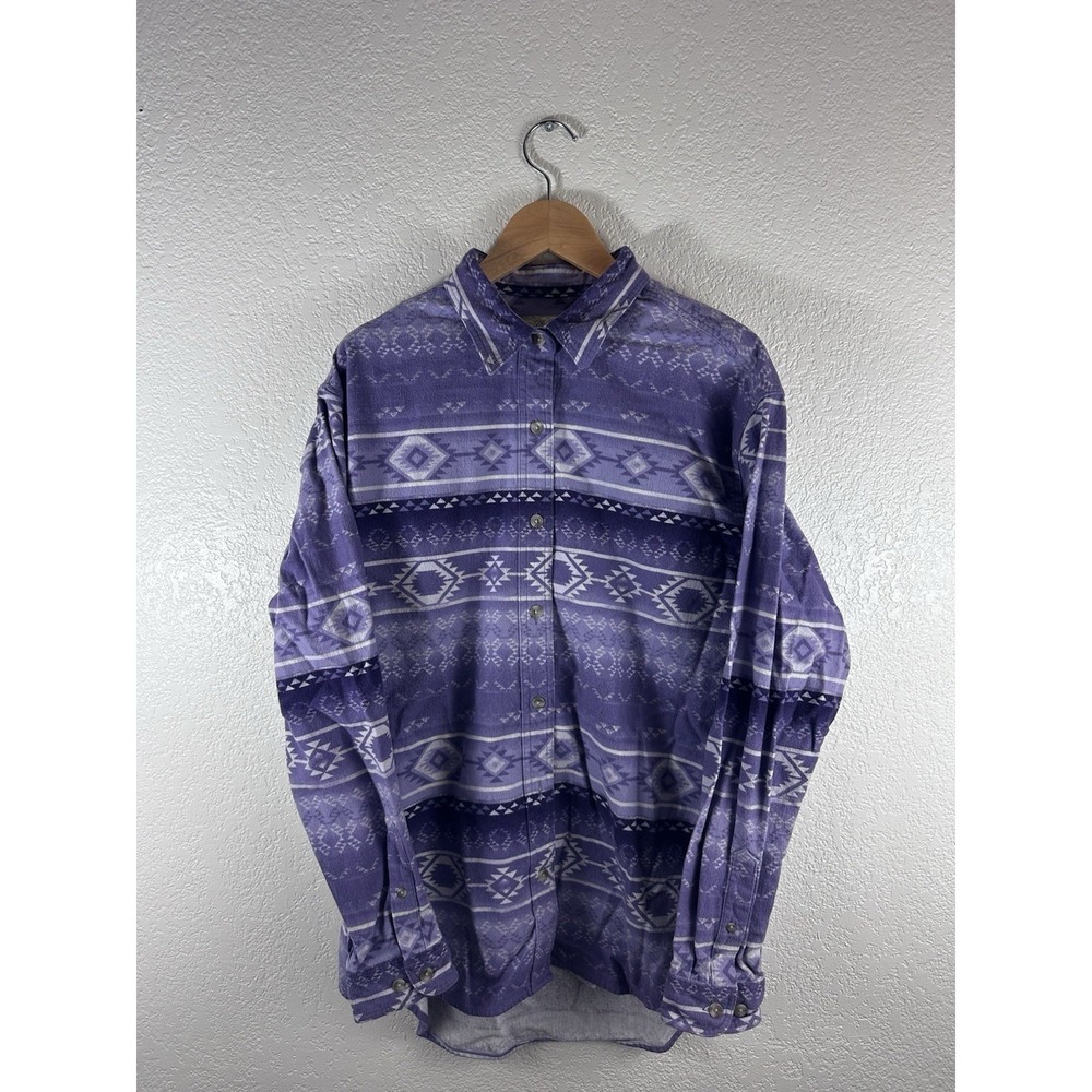 Cabela's Shirt Women's M Purple Flannel Aztec Southwestern Geometric Button Up